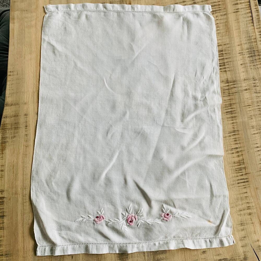Textured Hand Towel Pink Rose Embroidery 14.5 x 20"
